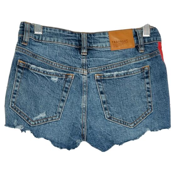 Trafaluc by Zara Womens Shorts Size 4 Distressed Red Side Striped Cut Offs - Picture 2 of 7